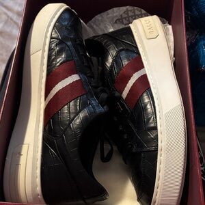 Bally Black Sneakers with Red Stripes